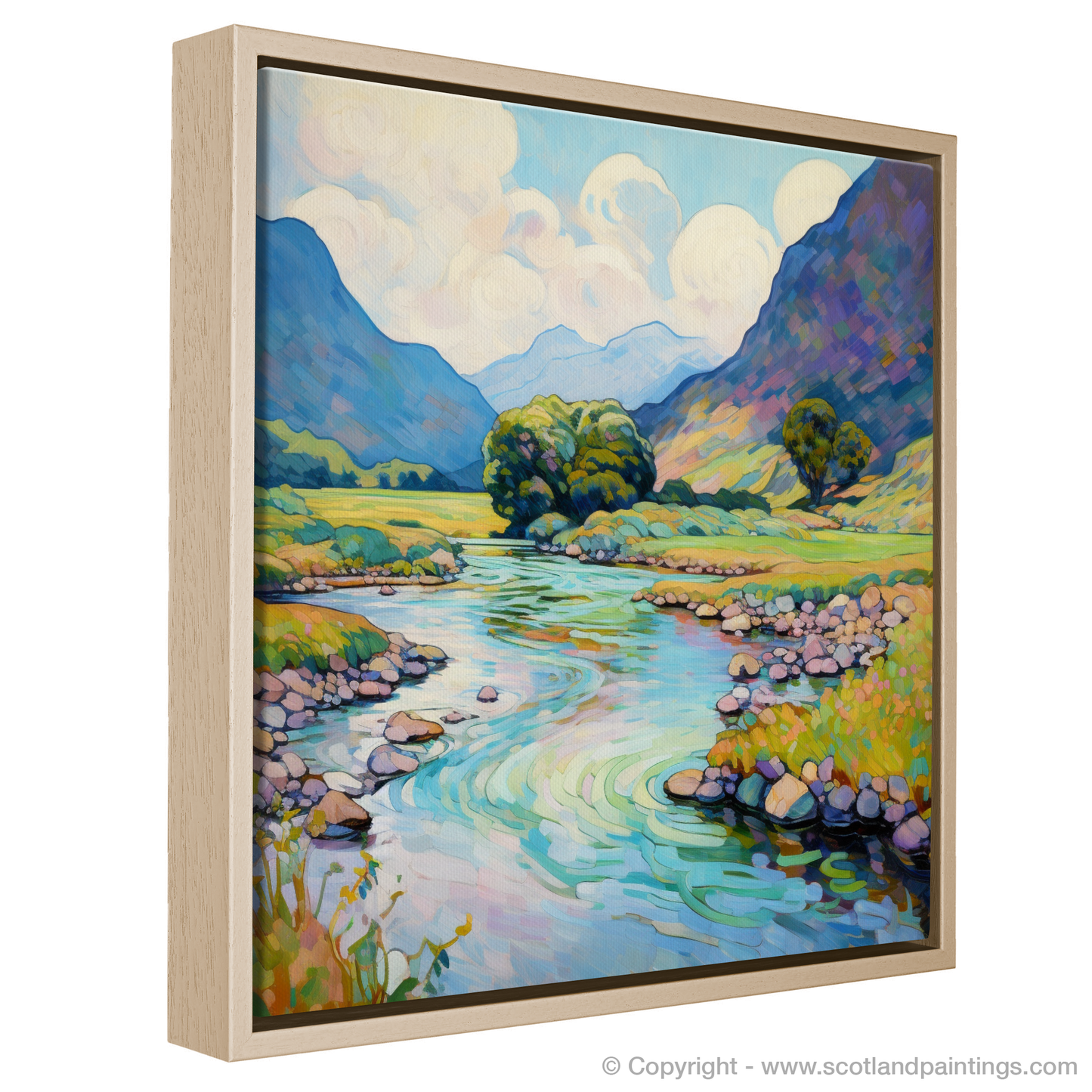 Painting and Art Print of River Coe, Glencoe, Highlands in summer entitled "Summer Serenade on River Coe Glencoe".