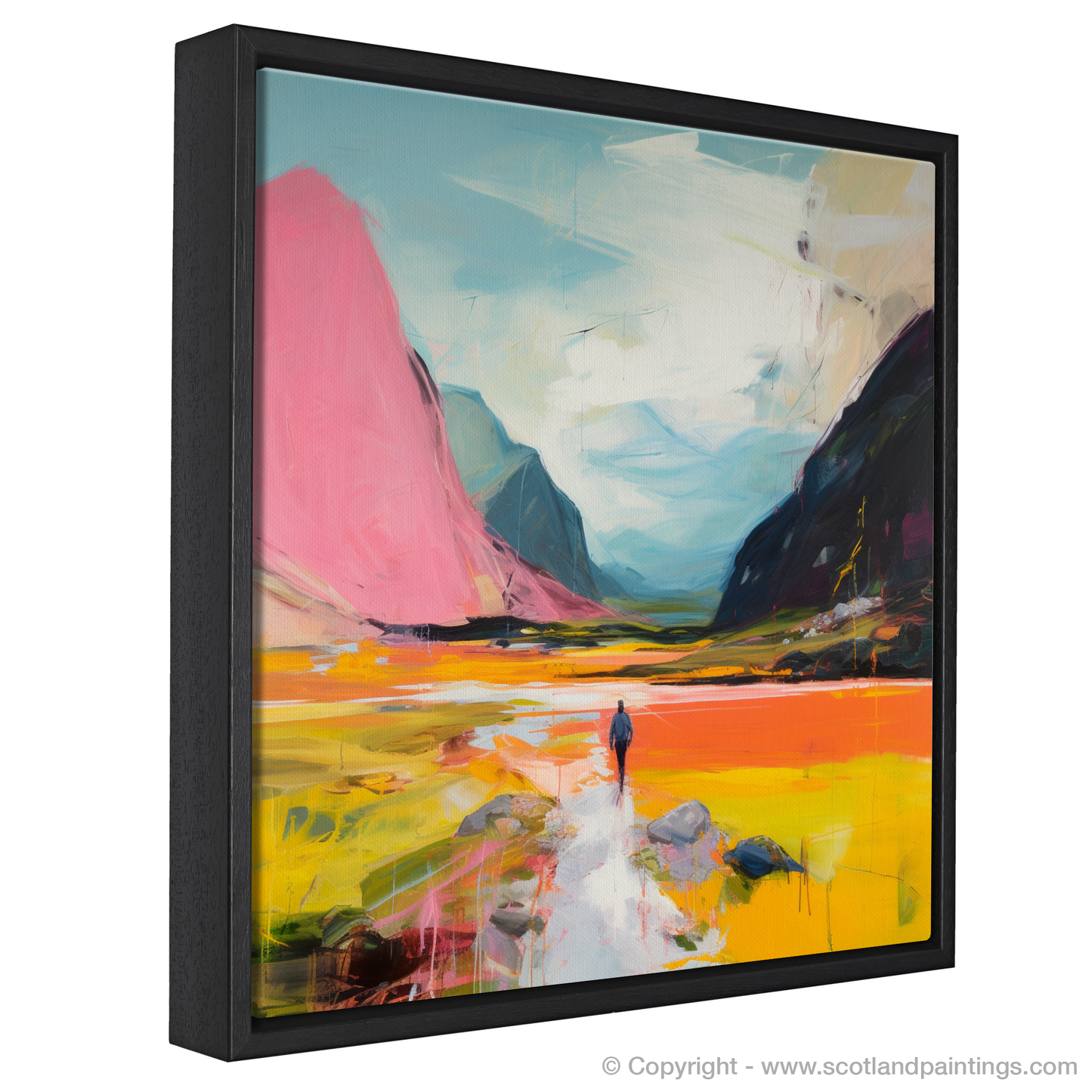 Painting and Art Print of Lone hiker in Glencoe during summer entitled "Lone Hiker's Summer Solitude in Glencoe".