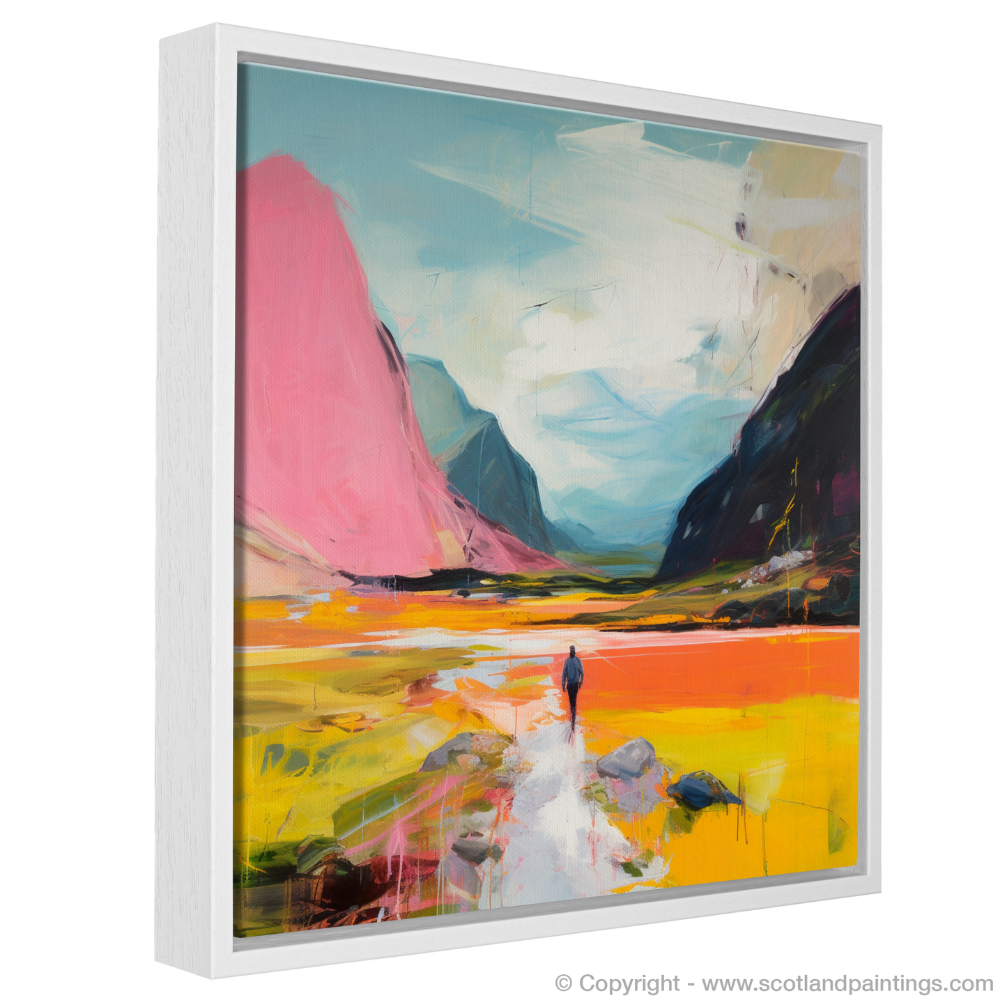 Painting and Art Print of Lone hiker in Glencoe during summer entitled "Lone Hiker's Summer Solitude in Glencoe".