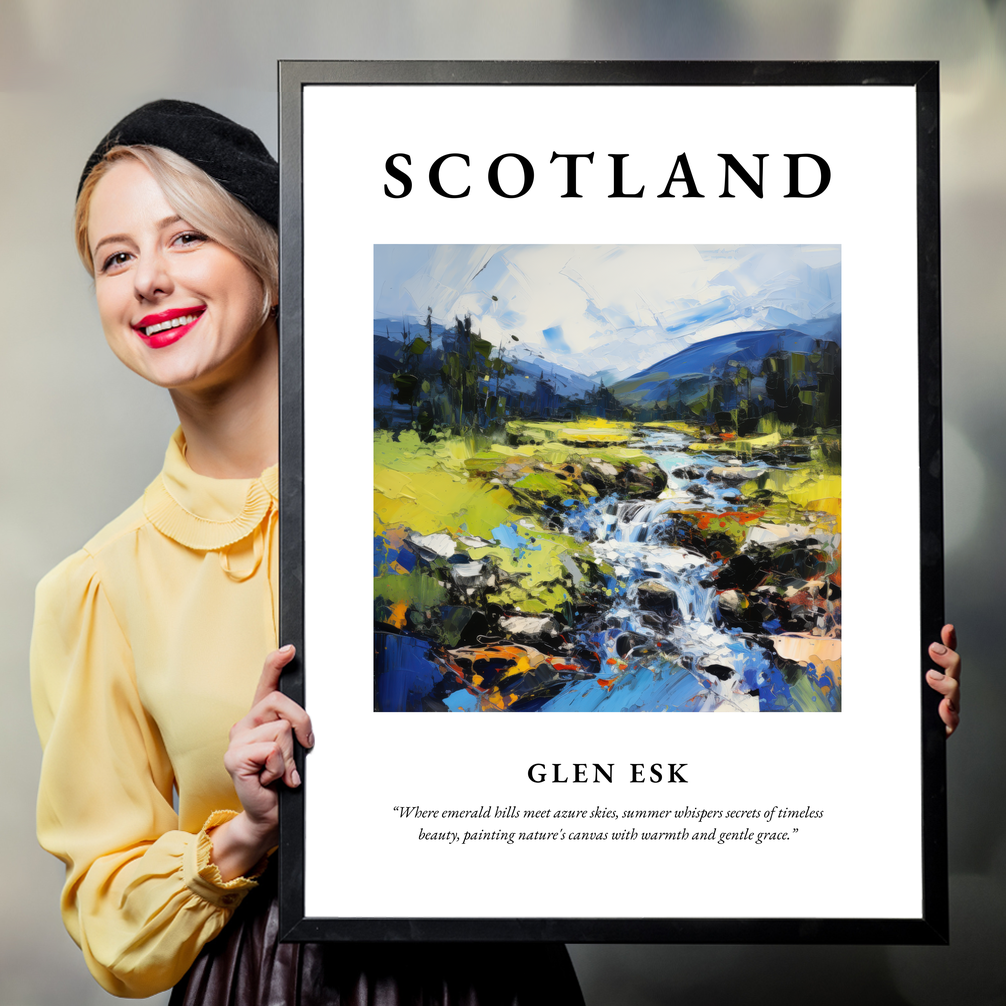 Person holding a poster of Glen Esk