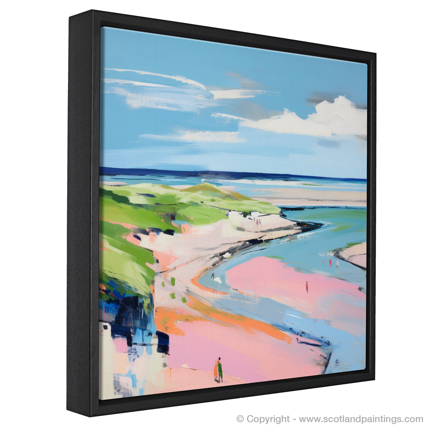 Painting and Art Print of St Cyrus Beach, Aberdeenshire in summer entitled "Aberdeenshire Summer Serenity: A Modern Ode to St Cyrus Beach".