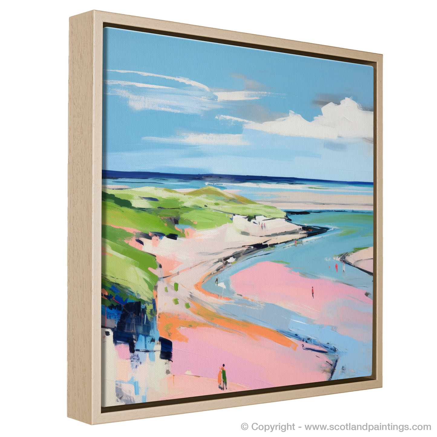 Painting and Art Print of St Cyrus Beach, Aberdeenshire in summer entitled "Aberdeenshire Summer Serenity: A Modern Ode to St Cyrus Beach".