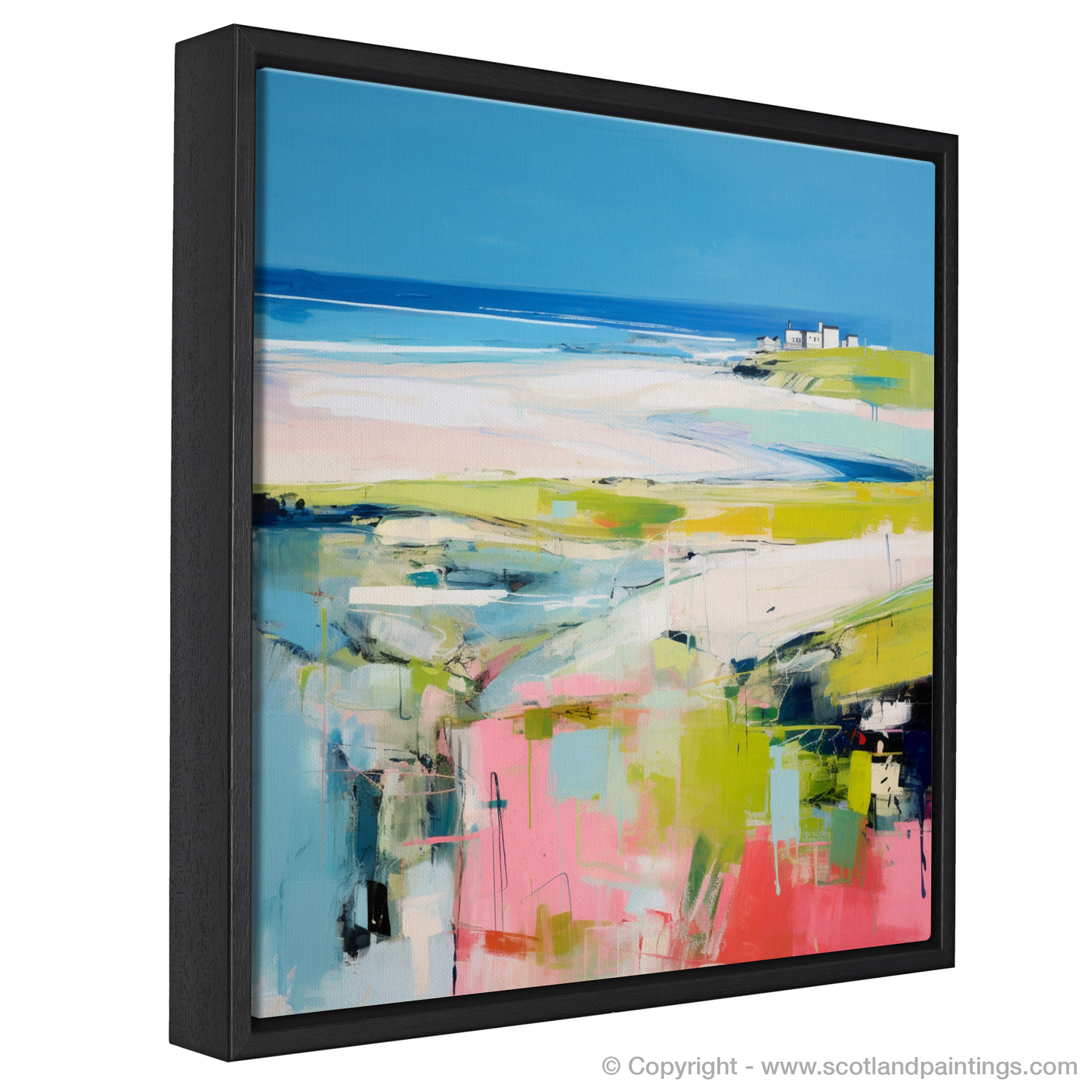 Painting and Art Print of St Cyrus Beach, Aberdeenshire in summer entitled "Summer Vibrance of St Cyrus Beach".