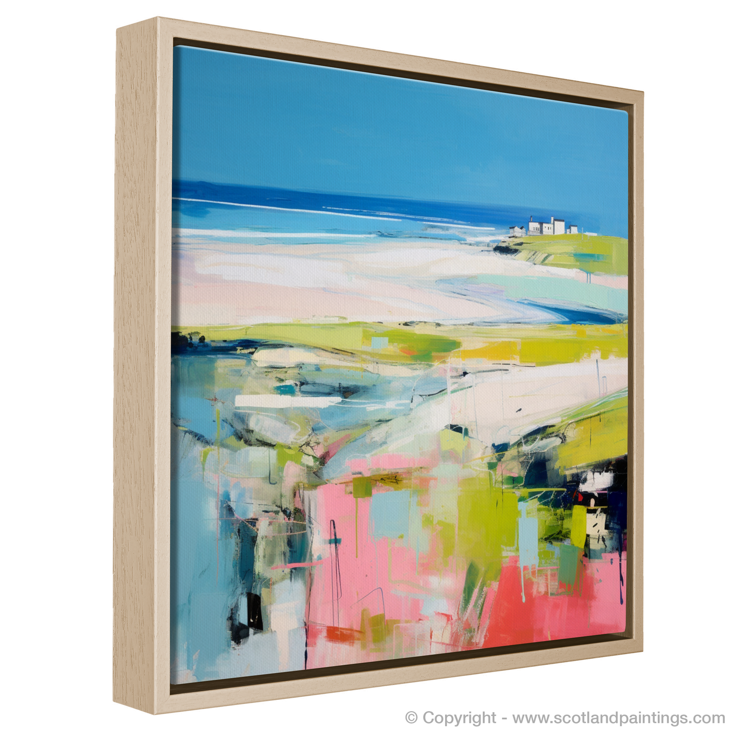 Painting and Art Print of St Cyrus Beach, Aberdeenshire in summer entitled "Summer Vibrance of St Cyrus Beach".