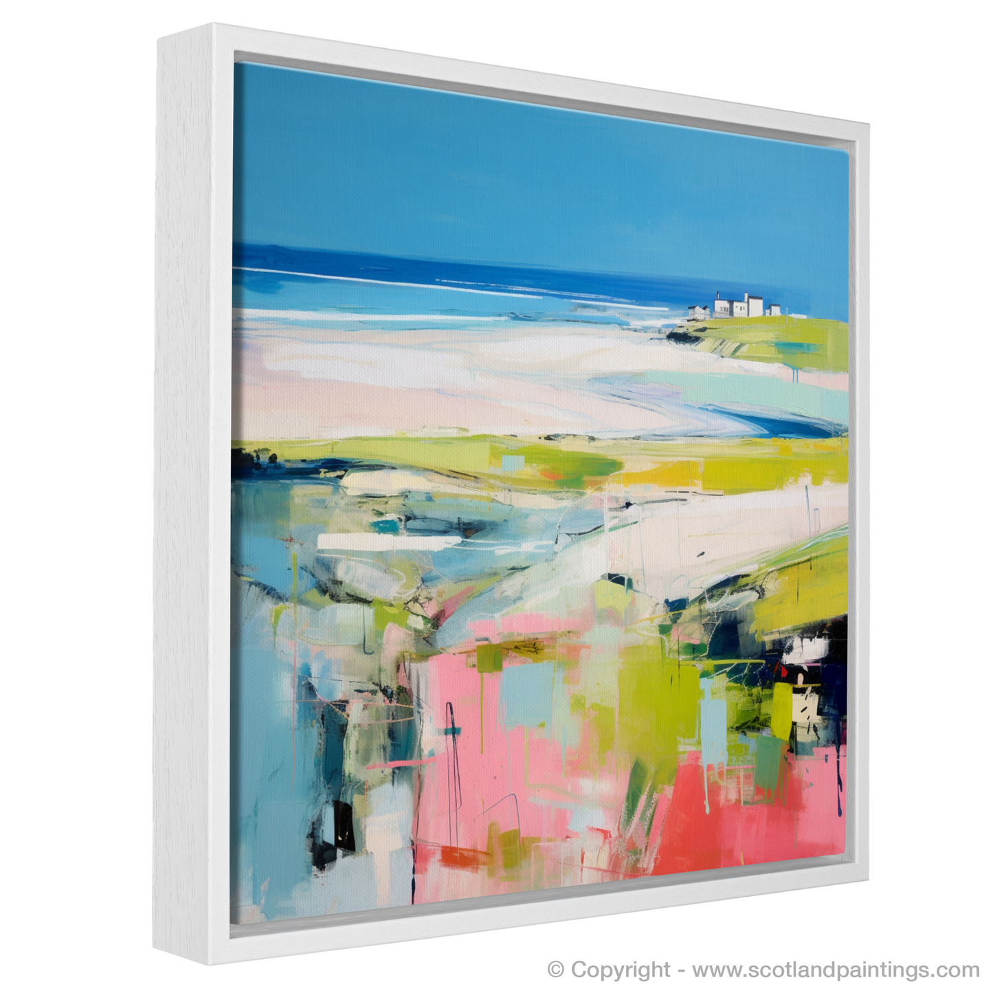 Painting and Art Print of St Cyrus Beach, Aberdeenshire in summer entitled "Summer Vibrance of St Cyrus Beach".