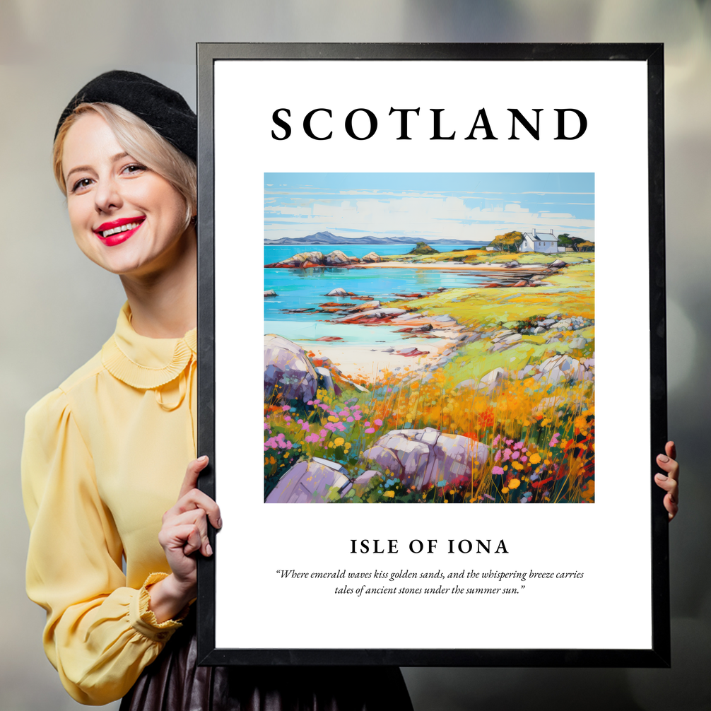 Person holding a poster of Isle of Iona