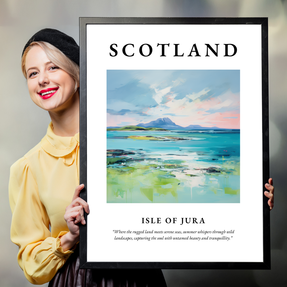 Person holding a poster of Isle of Jura