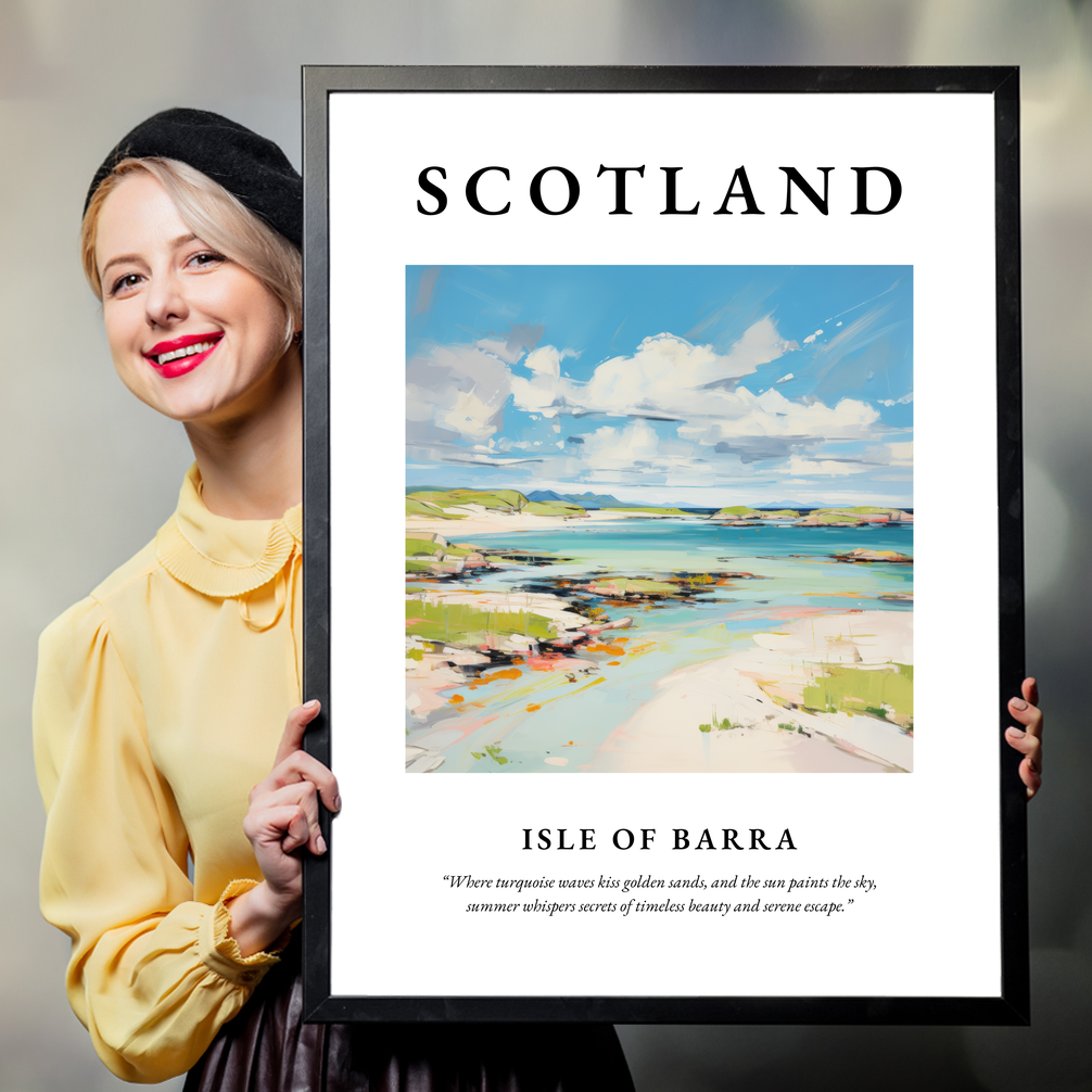 Person holding a poster of Isle of Barra