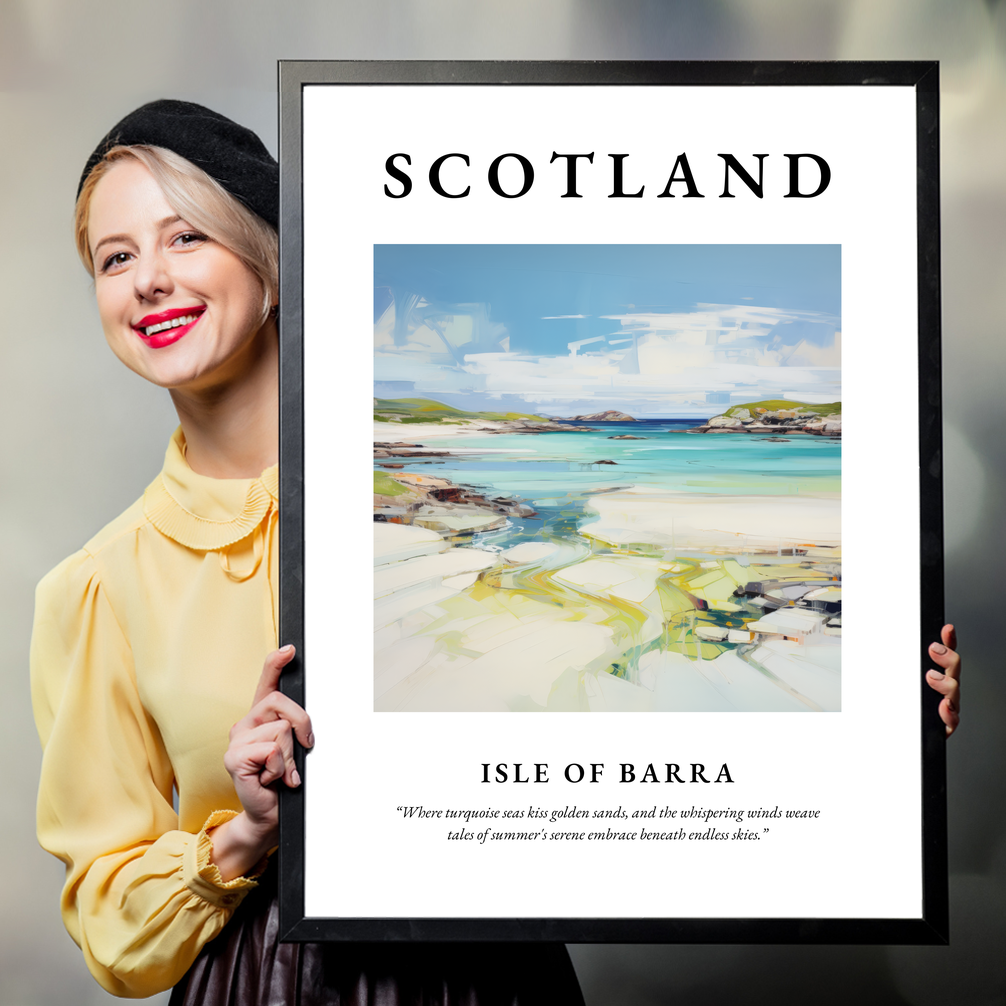 Person holding a poster of Isle of Barra