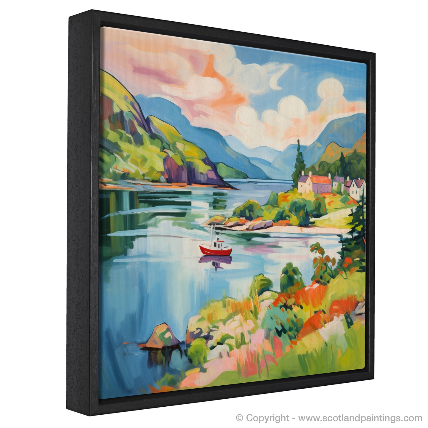 Painting and Art Print of Loch Morar, Highlands in summer entitled "Highland Haven: A Fauvist Ode to Summer in Loch Morar".