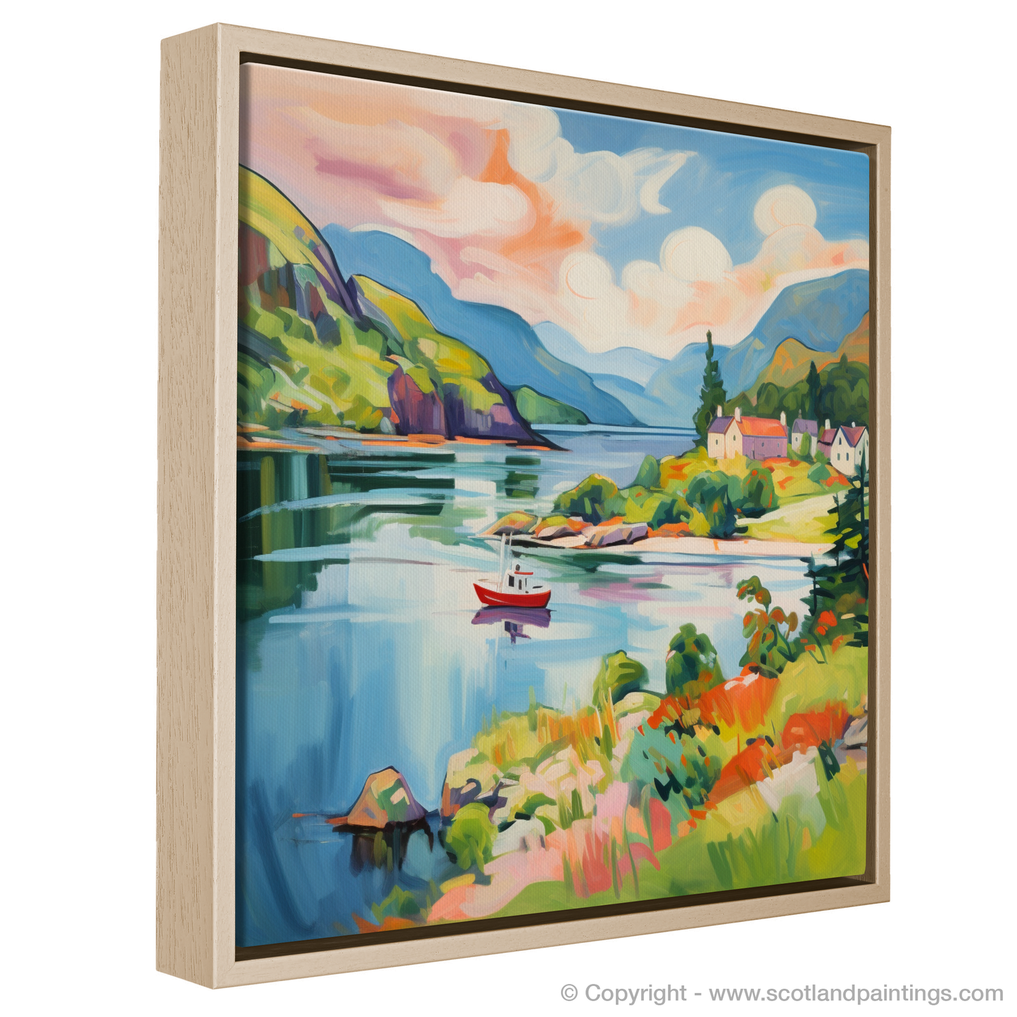 Painting and Art Print of Loch Morar, Highlands in summer entitled "Highland Haven: A Fauvist Ode to Summer in Loch Morar".