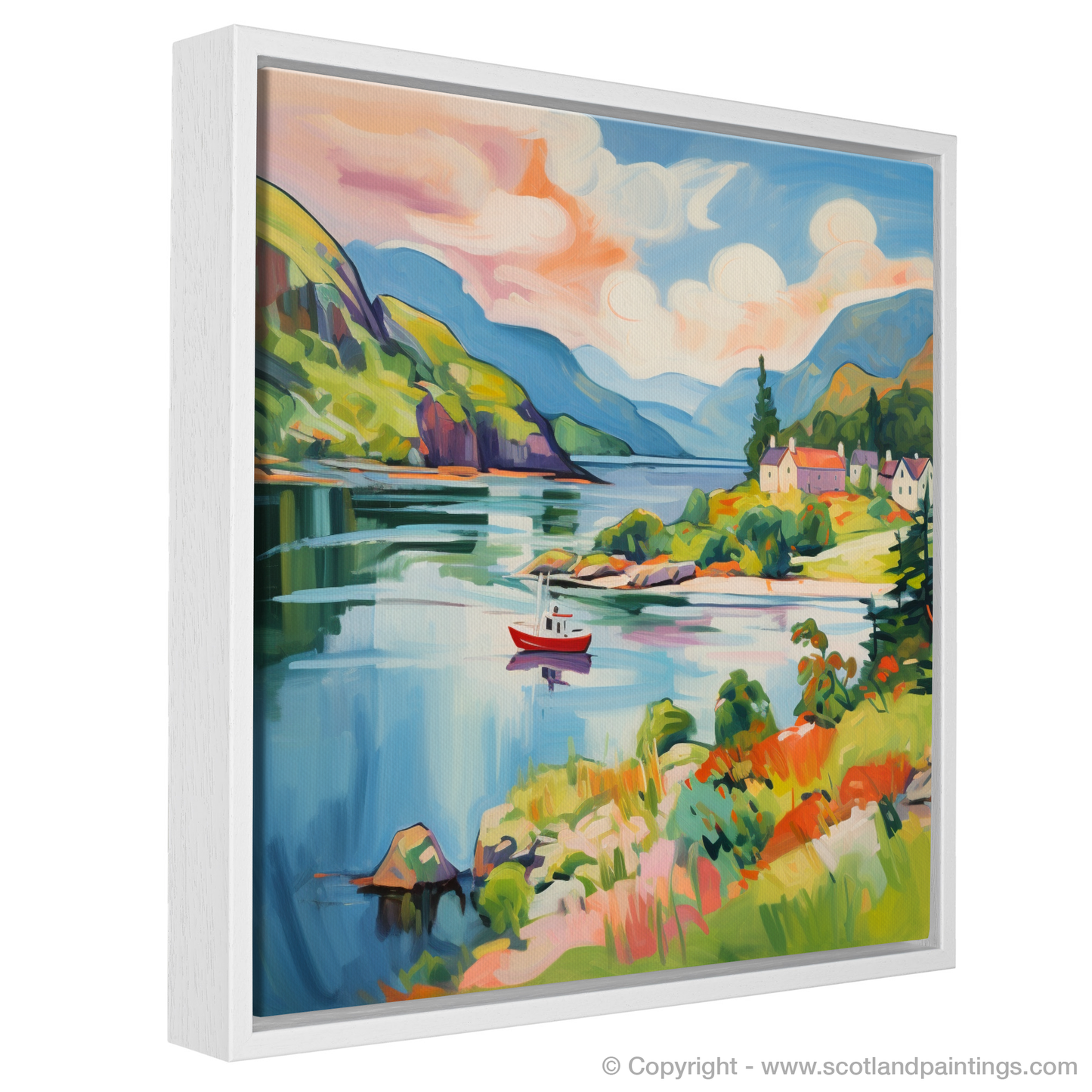 Painting and Art Print of Loch Morar, Highlands in summer entitled "Highland Haven: A Fauvist Ode to Summer in Loch Morar".