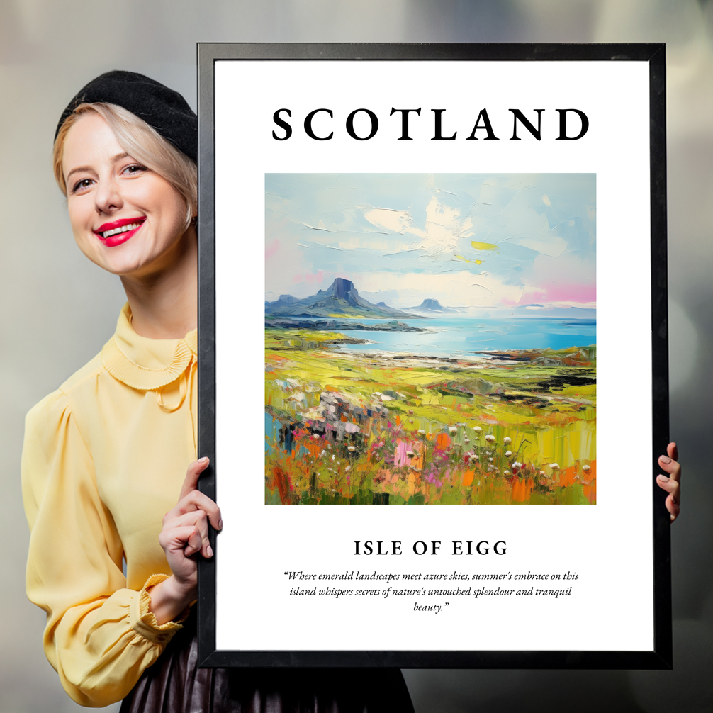 Person holding a poster of Isle of Eigg