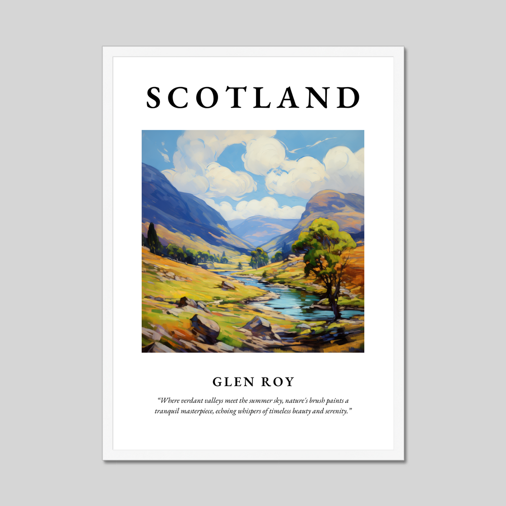 Poster in a white frame with the word Scotland