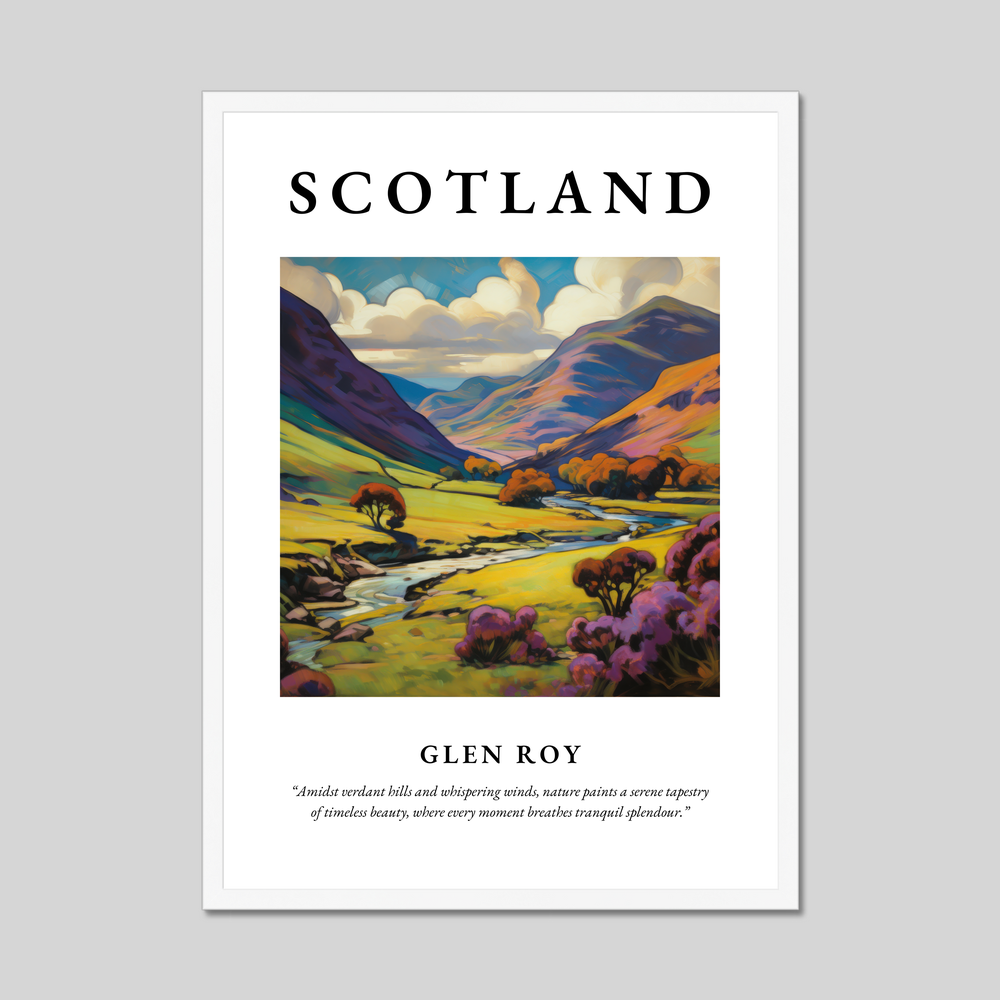 Poster in a white frame with the word Scotland