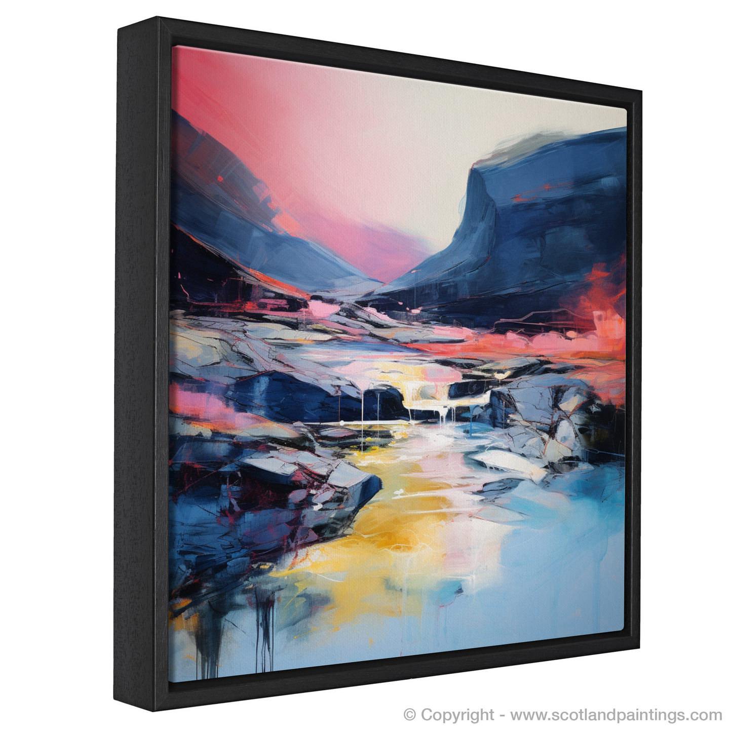 Painting and Art Print of Isle of Skye Fairy Pools at dusk in summer entitled "Dusk's Enchantment over Isle of Skye Fairy Pools".