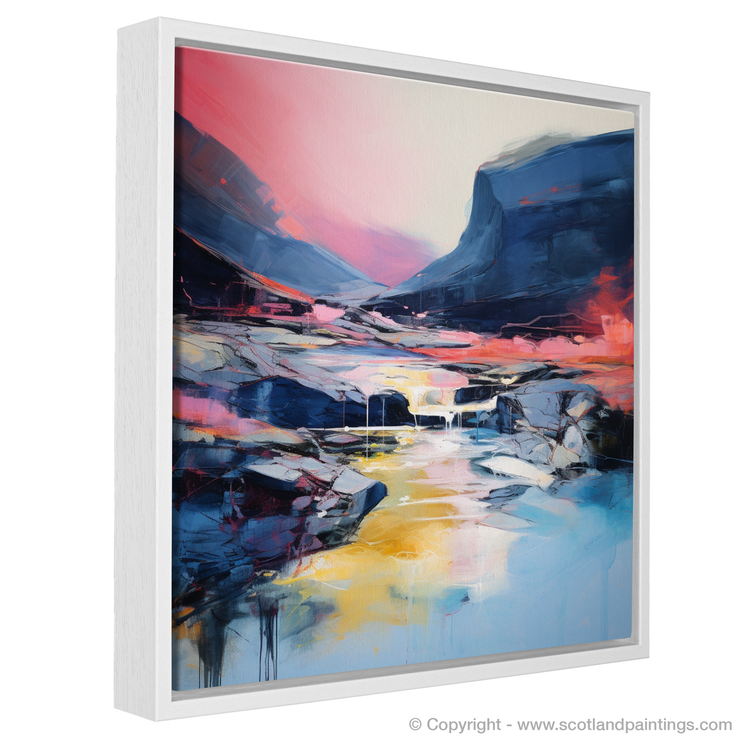 Painting and Art Print of Isle of Skye Fairy Pools at dusk in summer entitled "Dusk's Enchantment over Isle of Skye Fairy Pools".