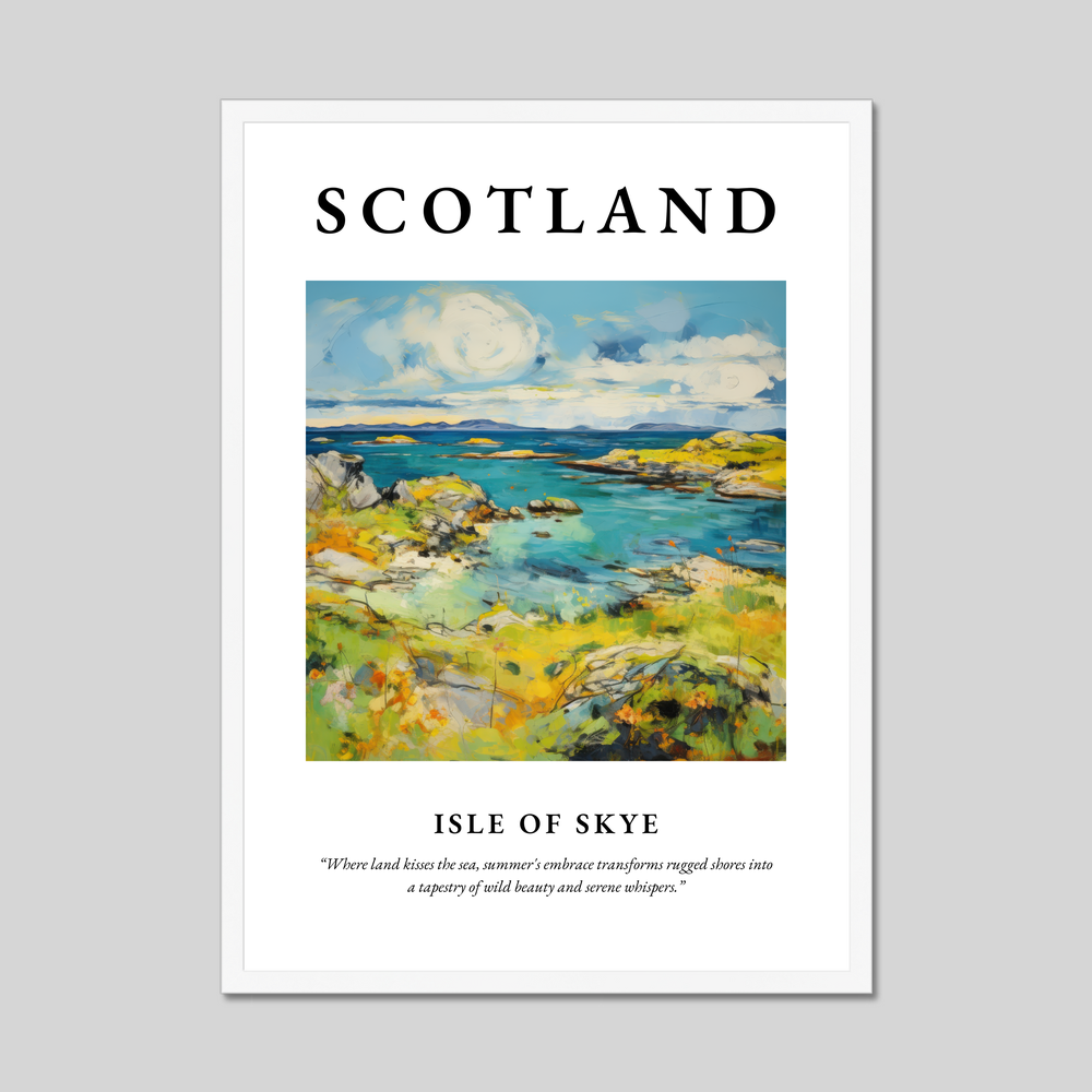 Poster in a white frame with the word Scotland