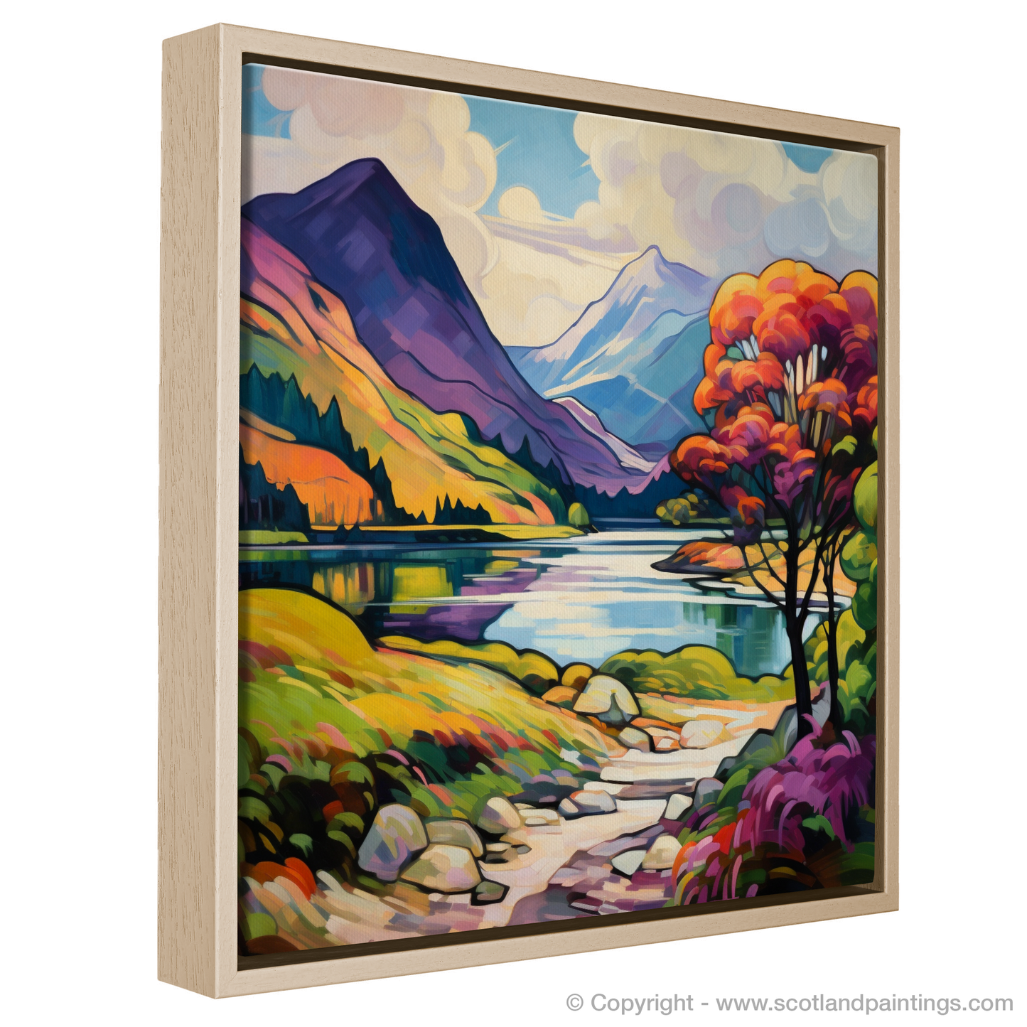 Painting and Art Print of Glenfinnan, Highlands in summer entitled "Highland Radiance: A Fauvist Ode to Glenfinnan Summer".