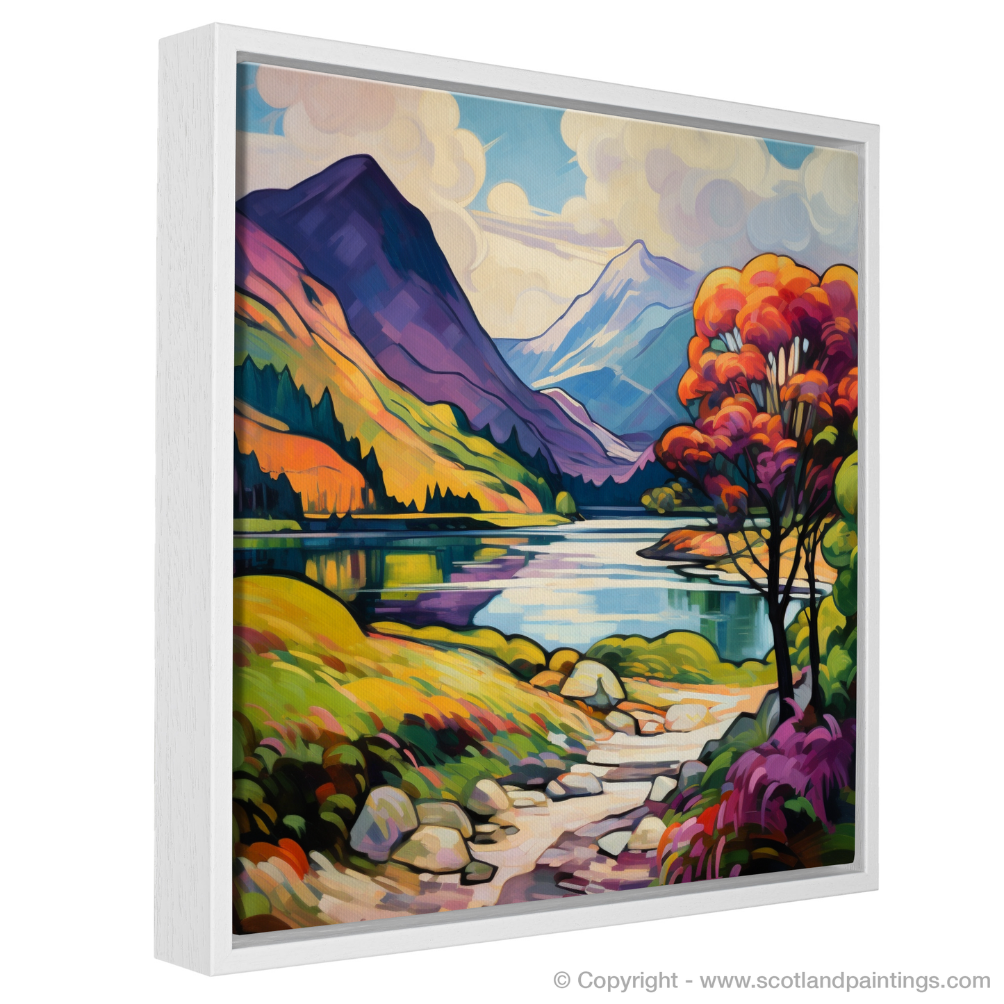 Painting and Art Print of Glenfinnan, Highlands in summer entitled "Highland Radiance: A Fauvist Ode to Glenfinnan Summer".