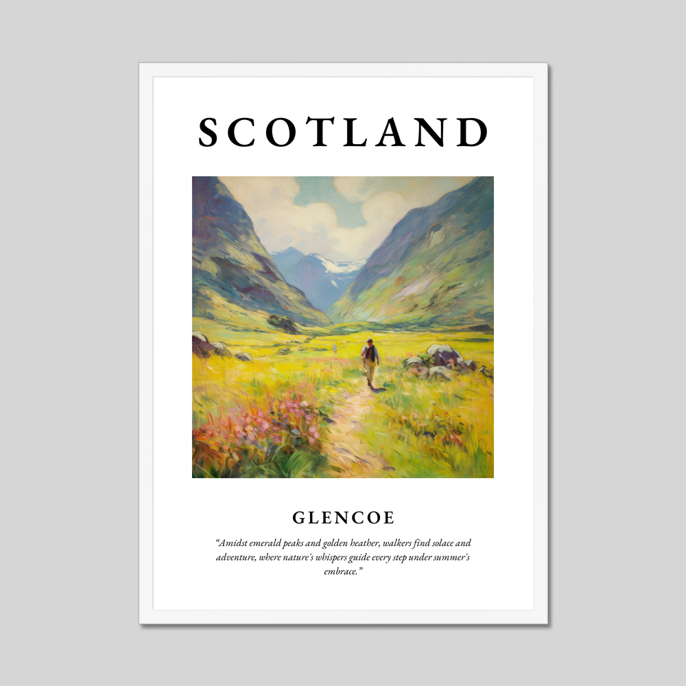 Poster in a white frame with the word Scotland