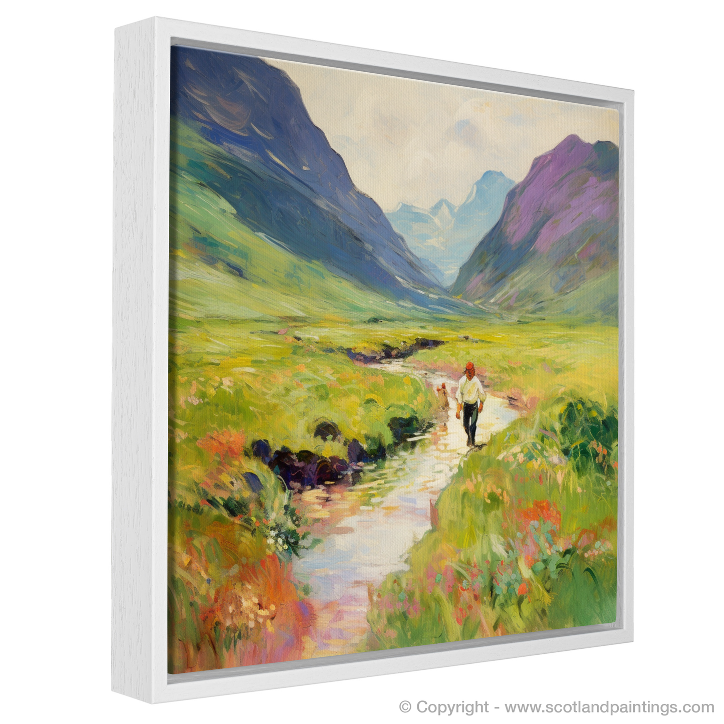 Painting and Art Print of Walkers in Glencoe during summer entitled "Summer Wanderlust in Glencoe Highlands".