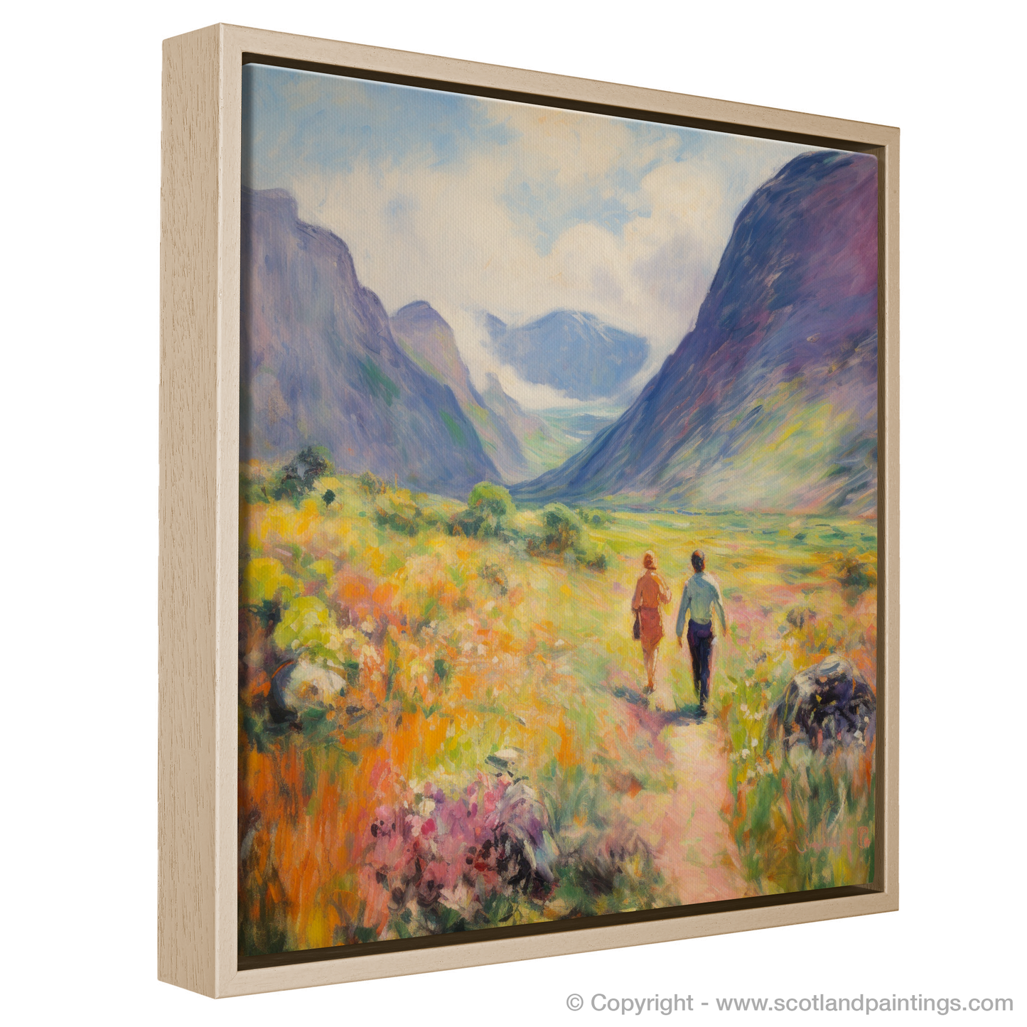 Painting and Art Print of Walkers in Glencoe during summer entitled "Summer Stroll through the Glens of Glencoe".