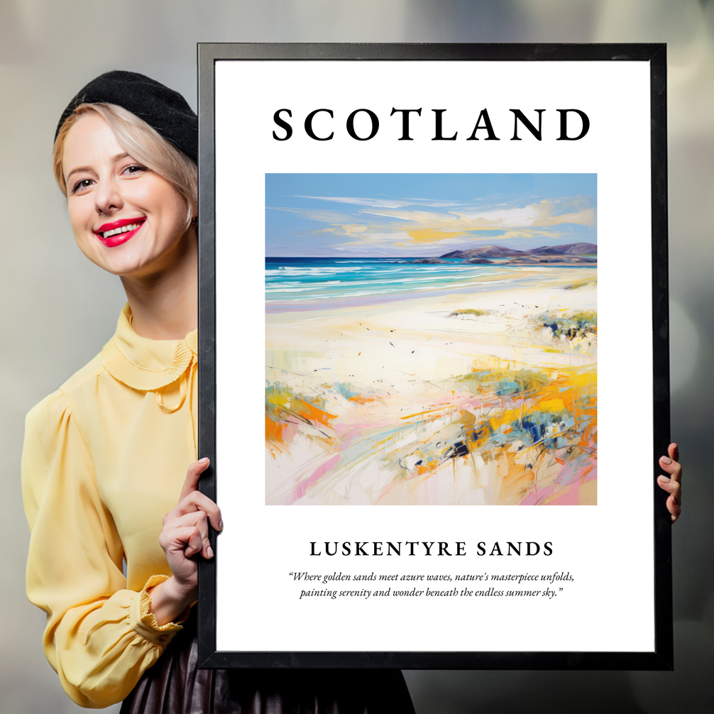 Person holding a poster of Luskentyre Sands