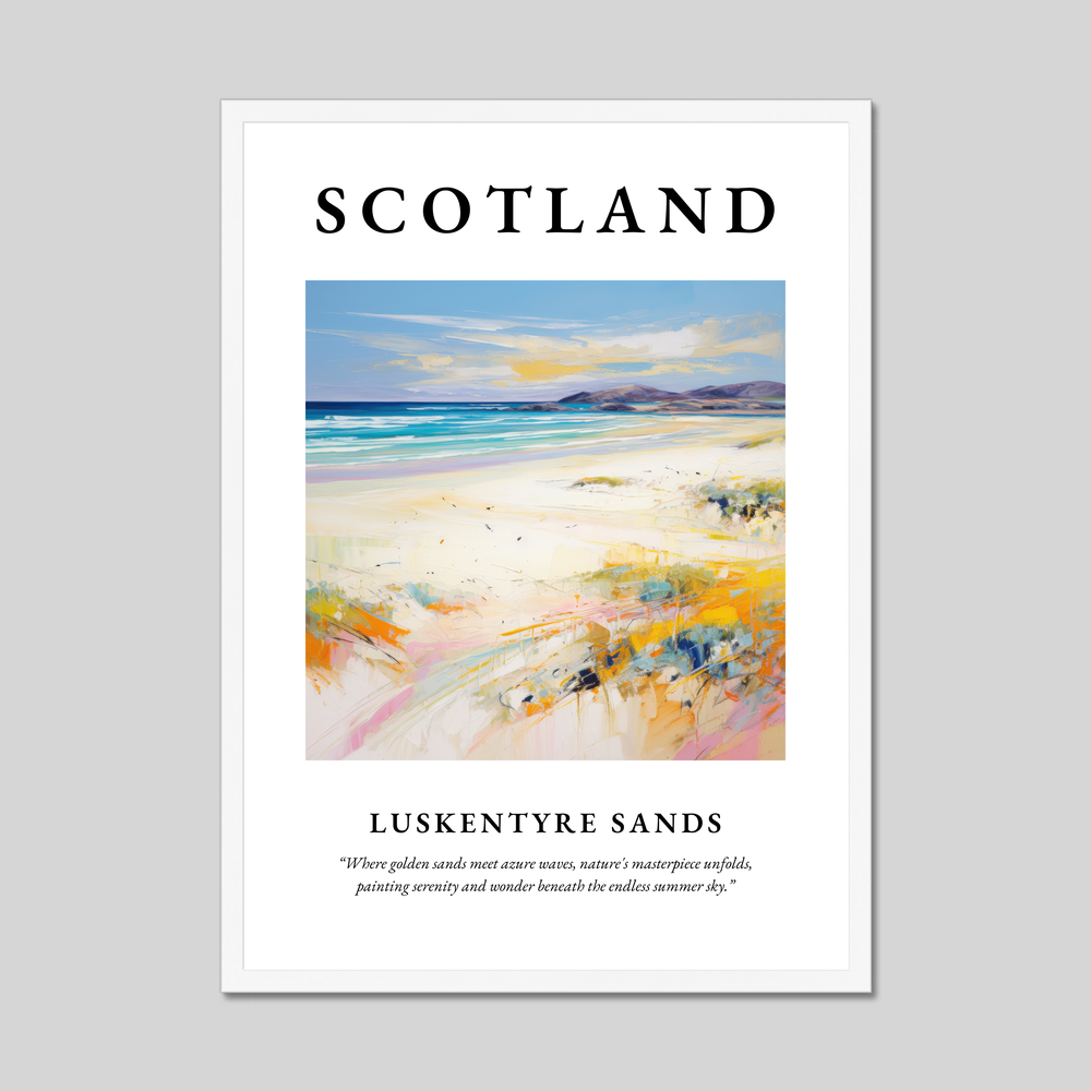 Poster in a white frame with the word Scotland