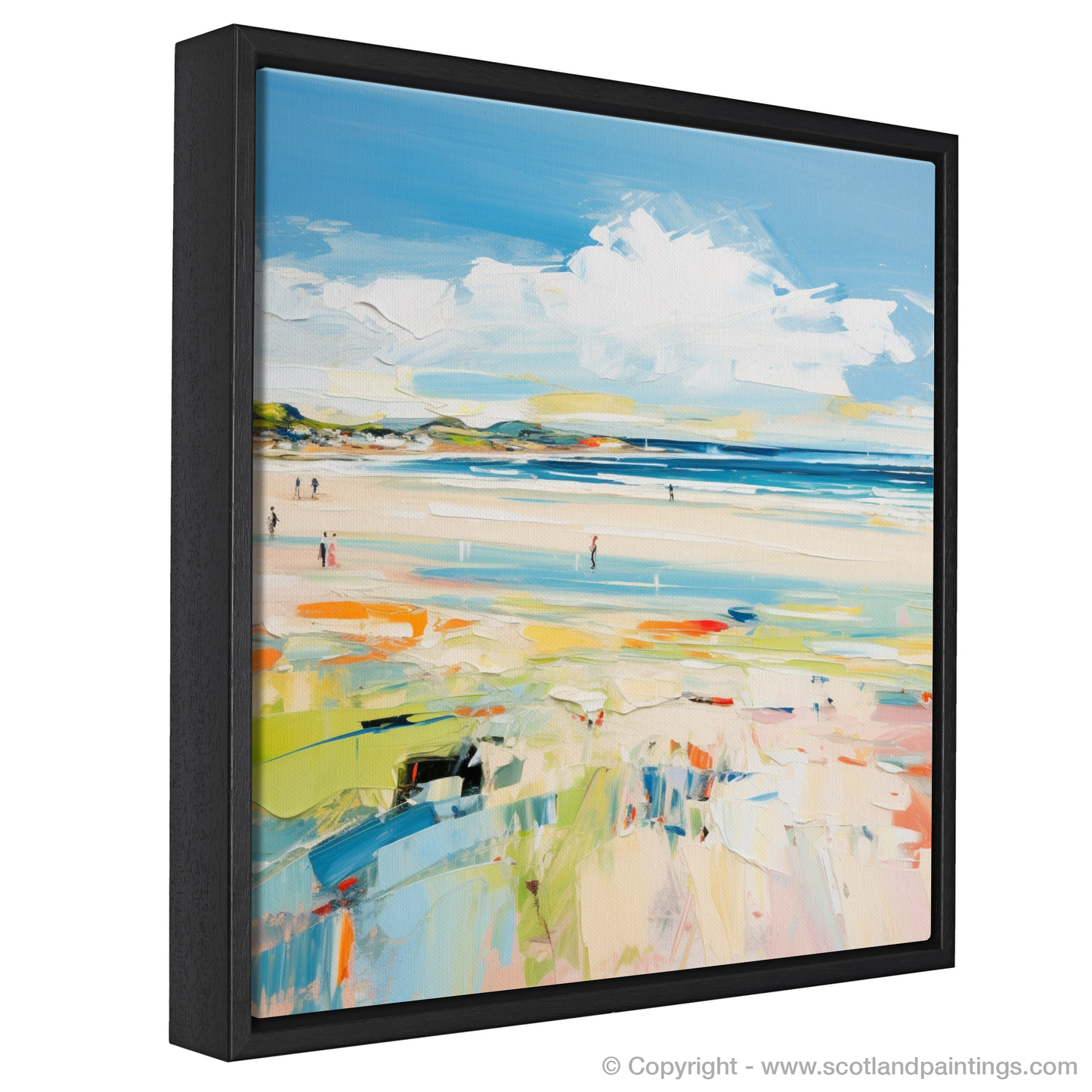Painting and Art Print of St Cyrus Beach, Aberdeenshire in summer entitled "Summer Serenity at St Cyrus Beach".