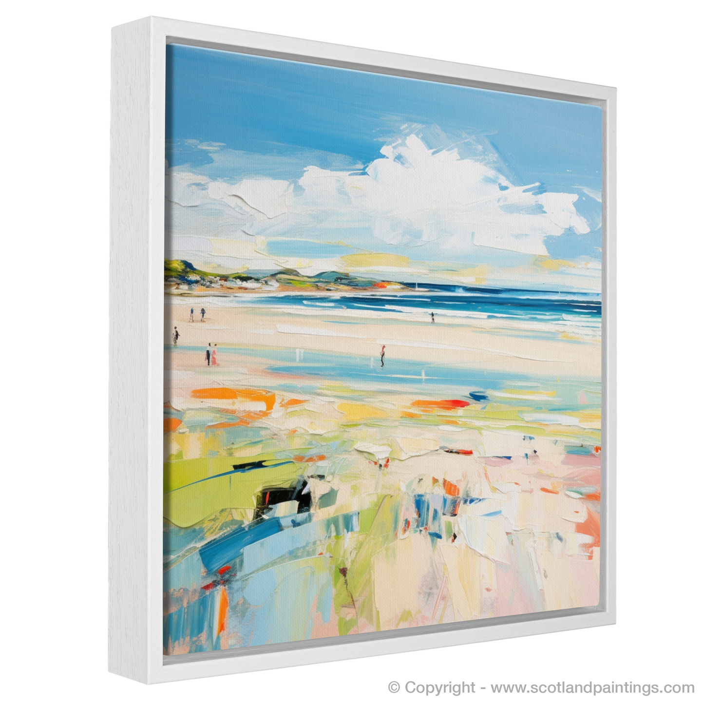 Painting and Art Print of St Cyrus Beach, Aberdeenshire in summer entitled "Summer Serenity at St Cyrus Beach".