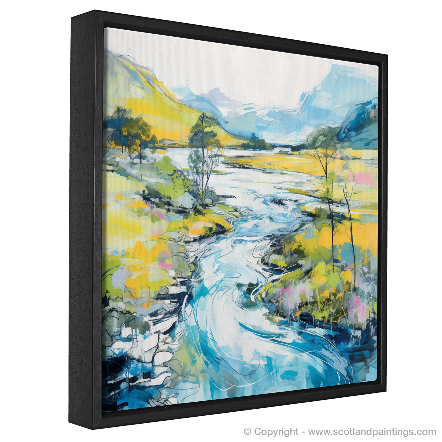 Painting and Art Print of River Orchy, Argyll and Bute in summer entitled "Summer's Dance by River Orchy".