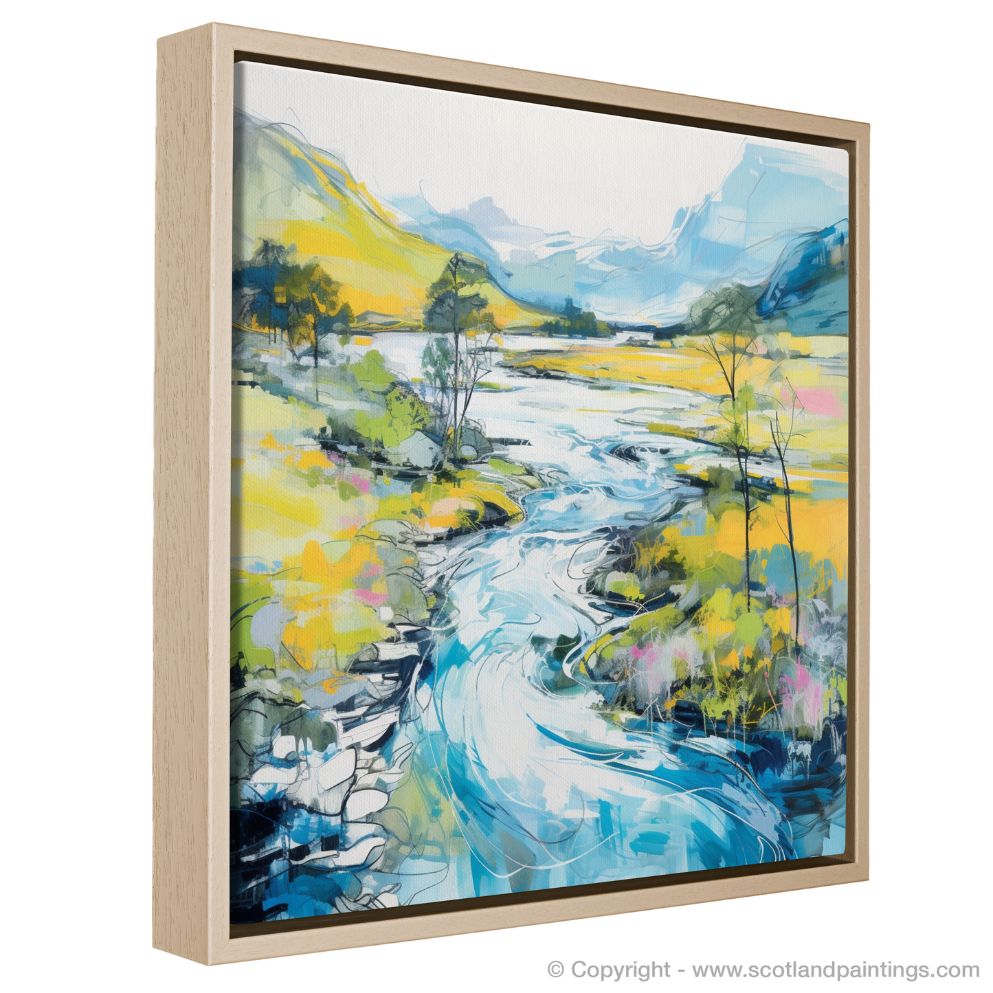 Painting and Art Print of River Orchy, Argyll and Bute in summer entitled "Summer's Dance by River Orchy".