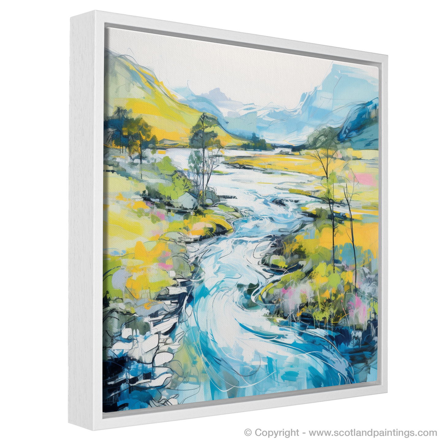 Painting and Art Print of River Orchy, Argyll and Bute in summer entitled "Summer's Dance by River Orchy".