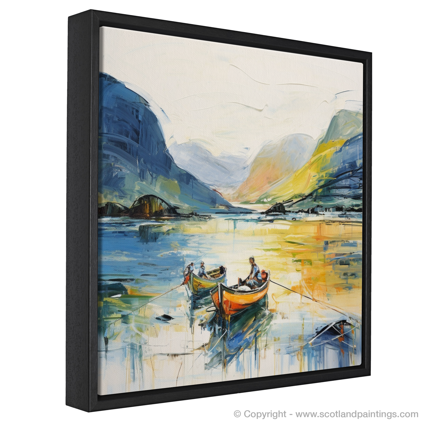 Painting and Art Print of Fishermen in Glencoe during summer entitled "Serene Summer Splendour in Glencoe".