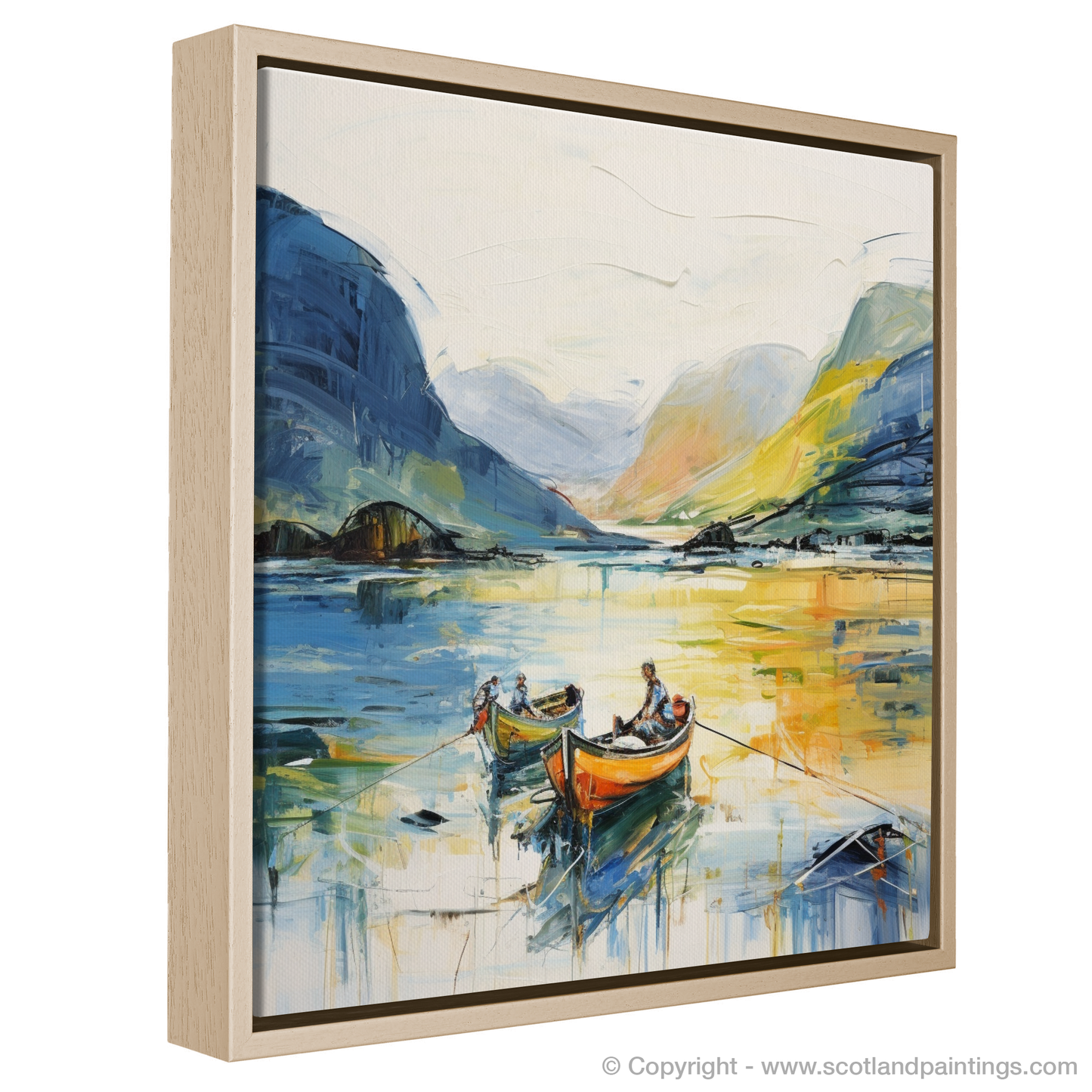 Painting and Art Print of Fishermen in Glencoe during summer entitled "Serene Summer Splendour in Glencoe".