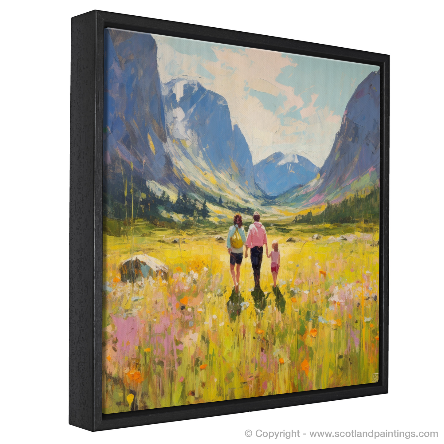 Painting and Art Print of Family in Glencoe during summer entitled "Summer Serenity in Glencoe: A Family's Highland Idyll".
