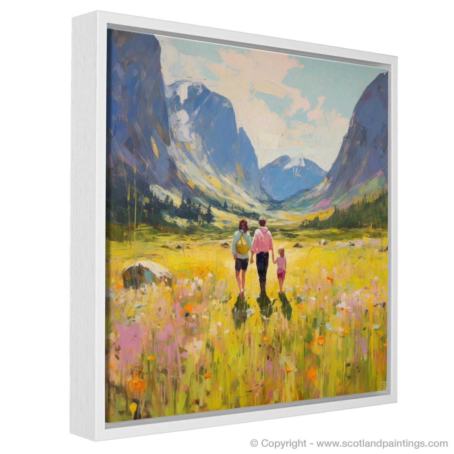 Painting and Art Print of Family in Glencoe during summer entitled "Summer Serenity in Glencoe: A Family's Highland Idyll".