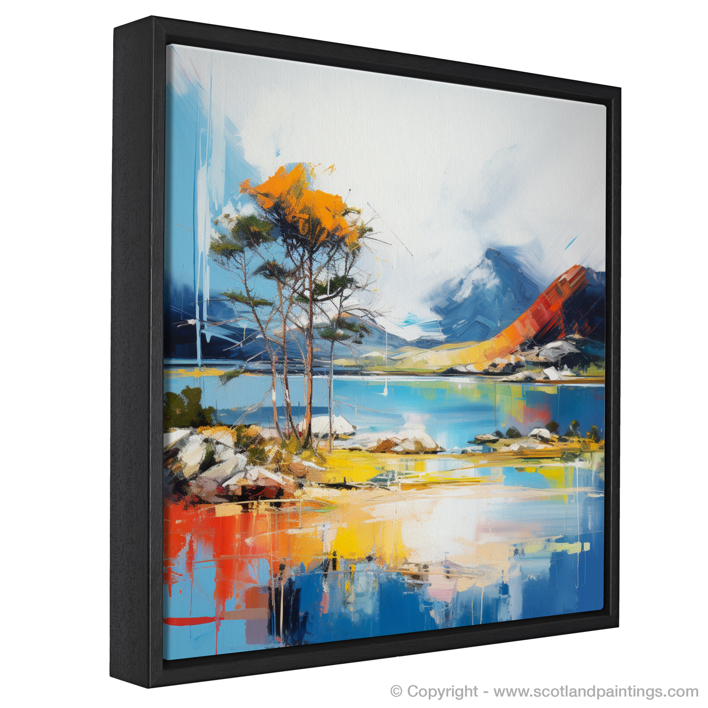 Painting and Art Print of Loch Maree, Wester Ross in summer entitled "Summer Blaze at Loch Maree".