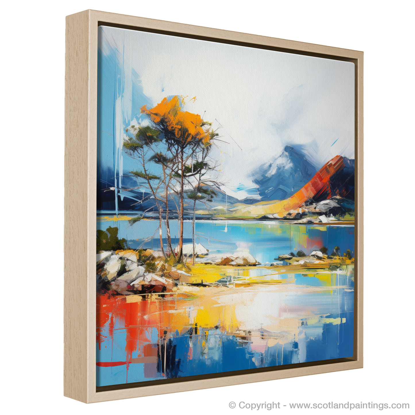 Painting and Art Print of Loch Maree, Wester Ross in summer entitled "Summer Blaze at Loch Maree".