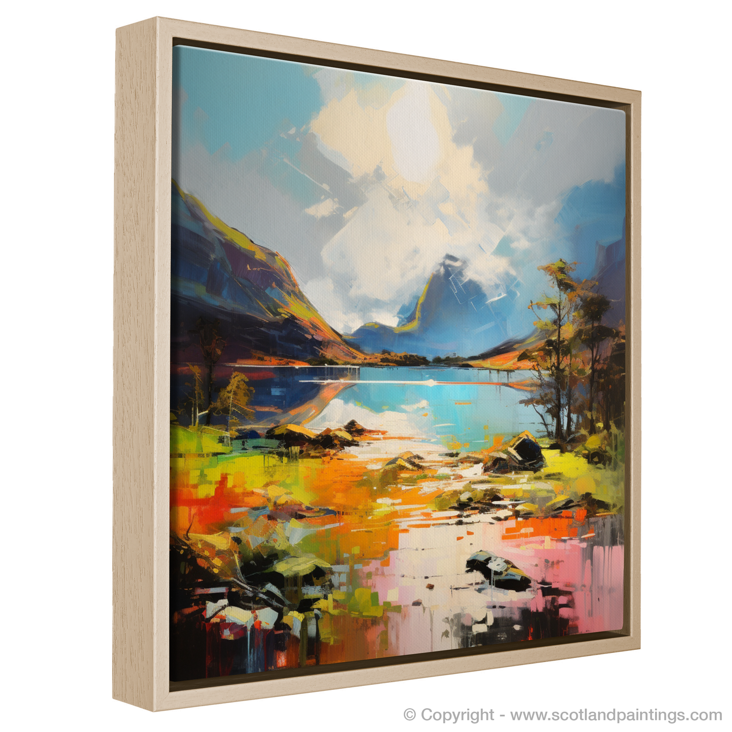Painting and Art Print of Loch Maree, Wester Ross in summer entitled "Summer's Embrace at Loch Maree".