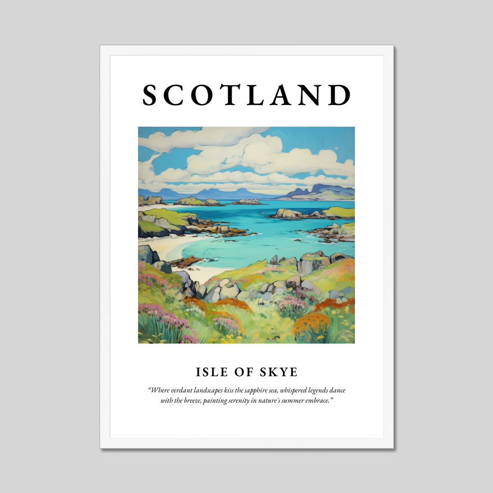 Poster in a white frame with the word Scotland