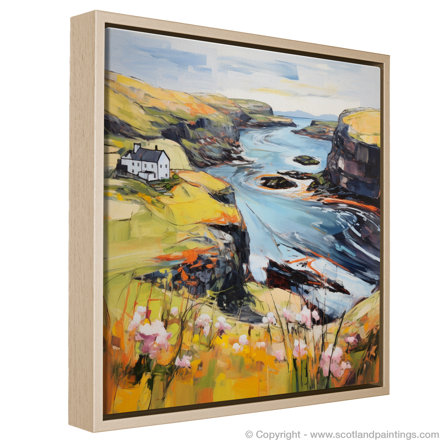 Painting and Art Print of Shetland, North of mainland Scotland in summer entitled "Summer Serenity in Shetland - A Contemporary Coastal Canvas".