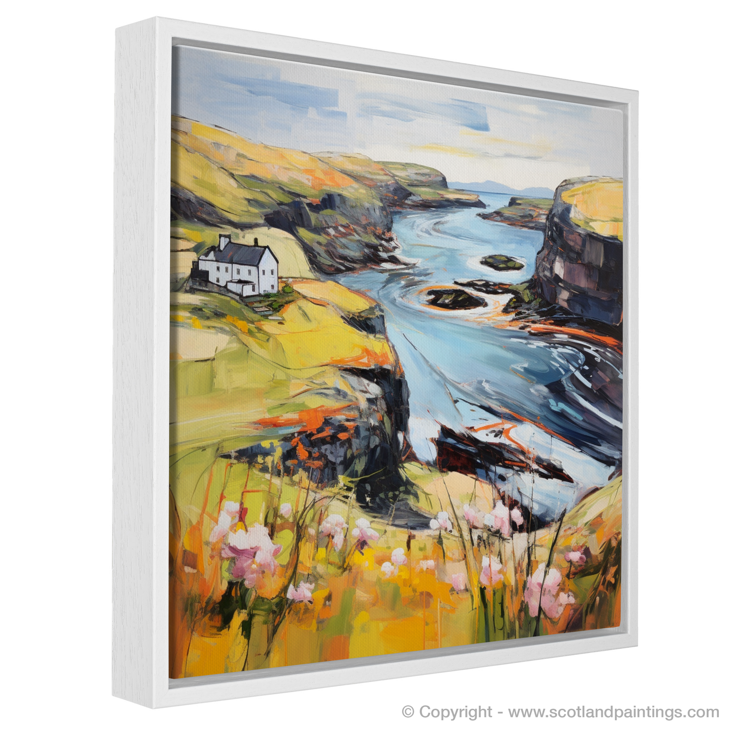 Painting and Art Print of Shetland, North of mainland Scotland in summer entitled "Summer Serenity in Shetland - A Contemporary Coastal Canvas".