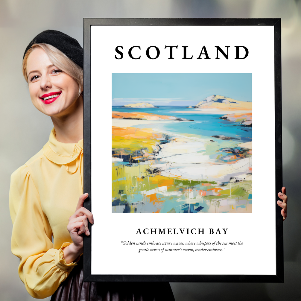 Person holding a poster of Achmelvich Bay