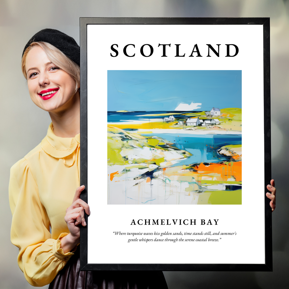 Person holding a poster of Achmelvich Bay