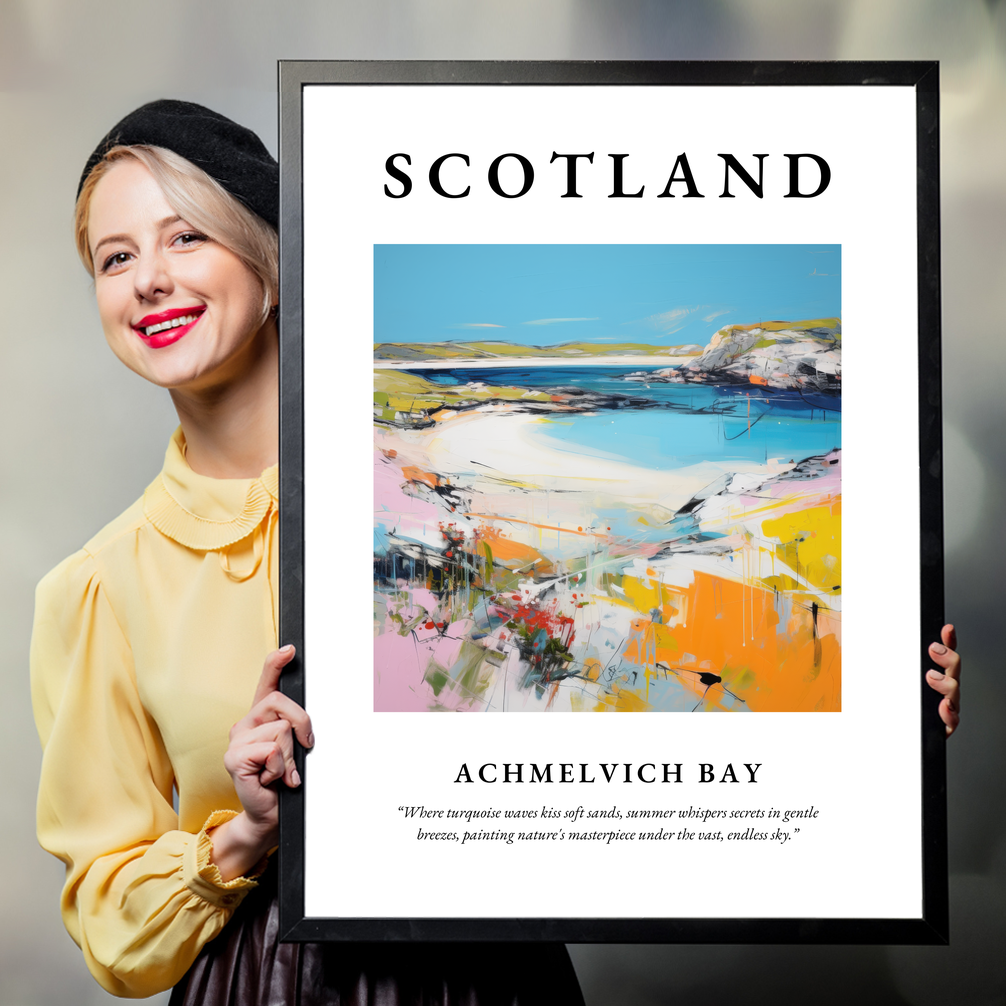 Person holding a poster of Achmelvich Bay