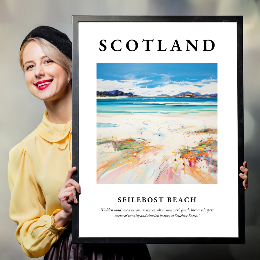 Person holding a poster of Seilebost Beach