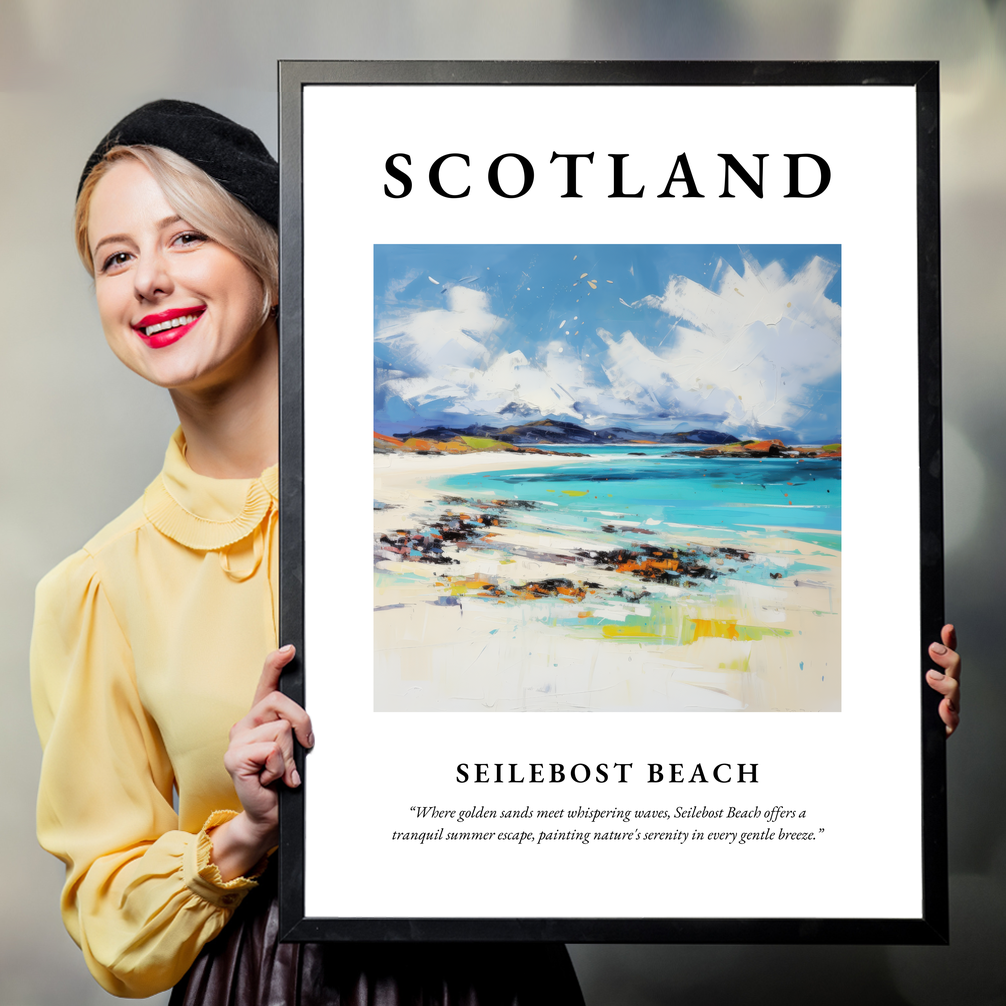 Person holding a poster of Seilebost Beach