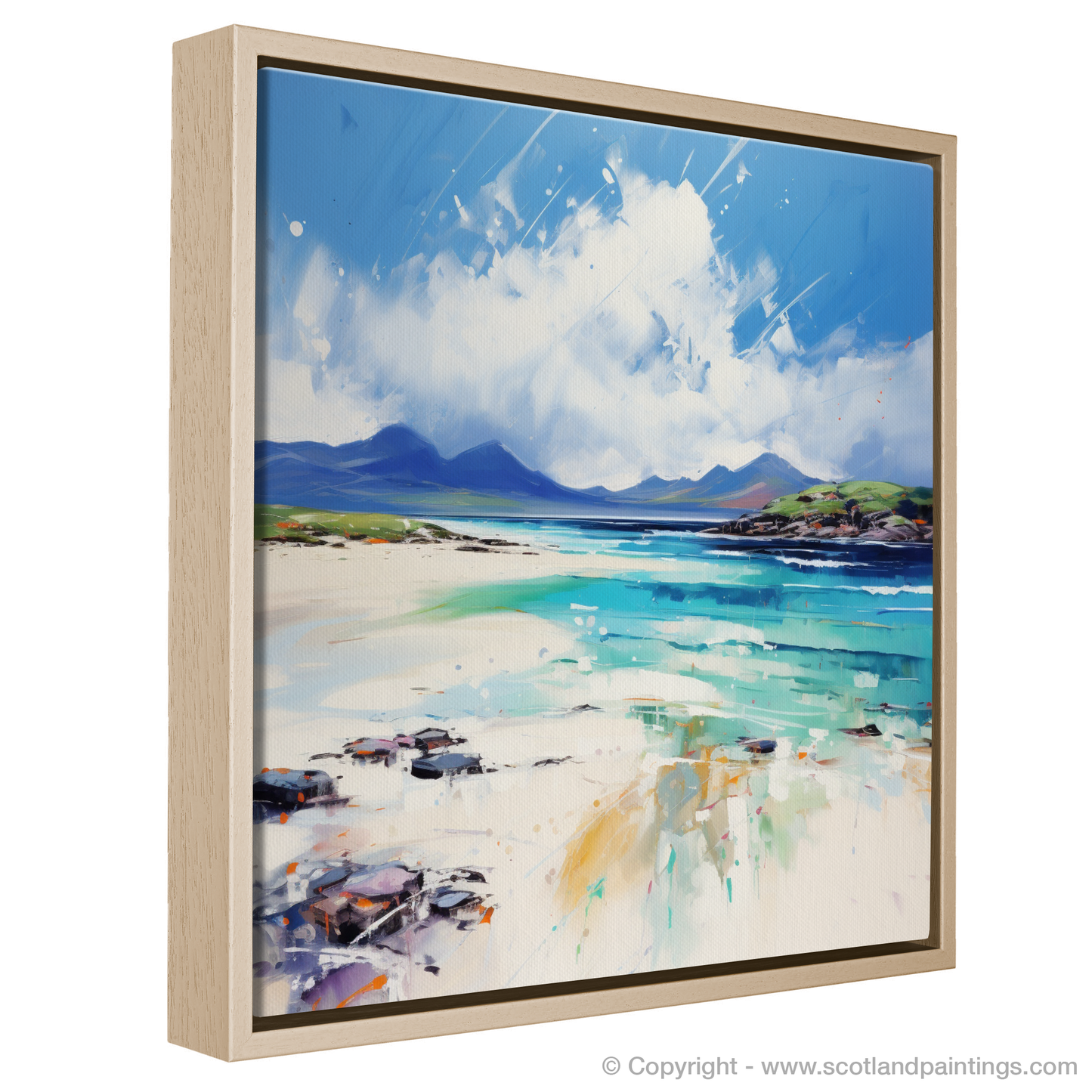 Painting and Art Print of Seilebost Beach, Isle of Harris in summer entitled "Abstract Seilebost: A Scottish Summer Symphony".